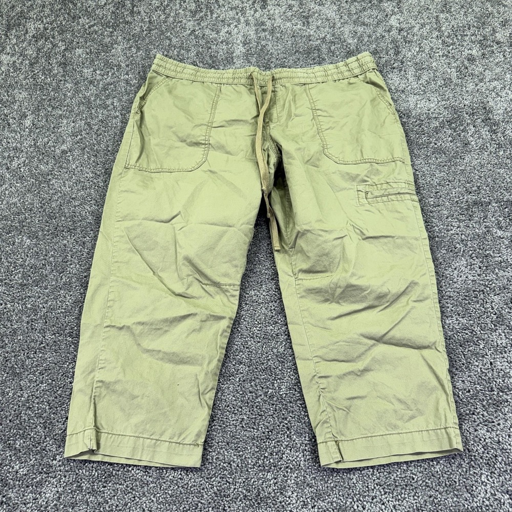 Merona Pants Womens 40x21 Green Capri Twill Elastic Waist Casual Travel Pockets